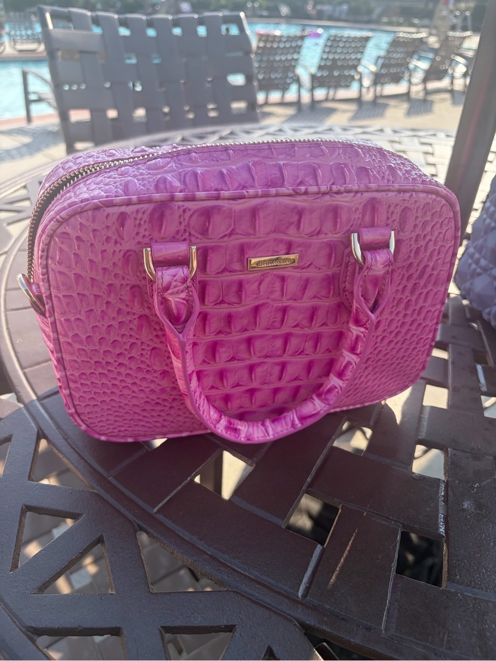 Brahmin Hot Pink Croc-Embossed Top Handle Satchel - Picture 2 of 5